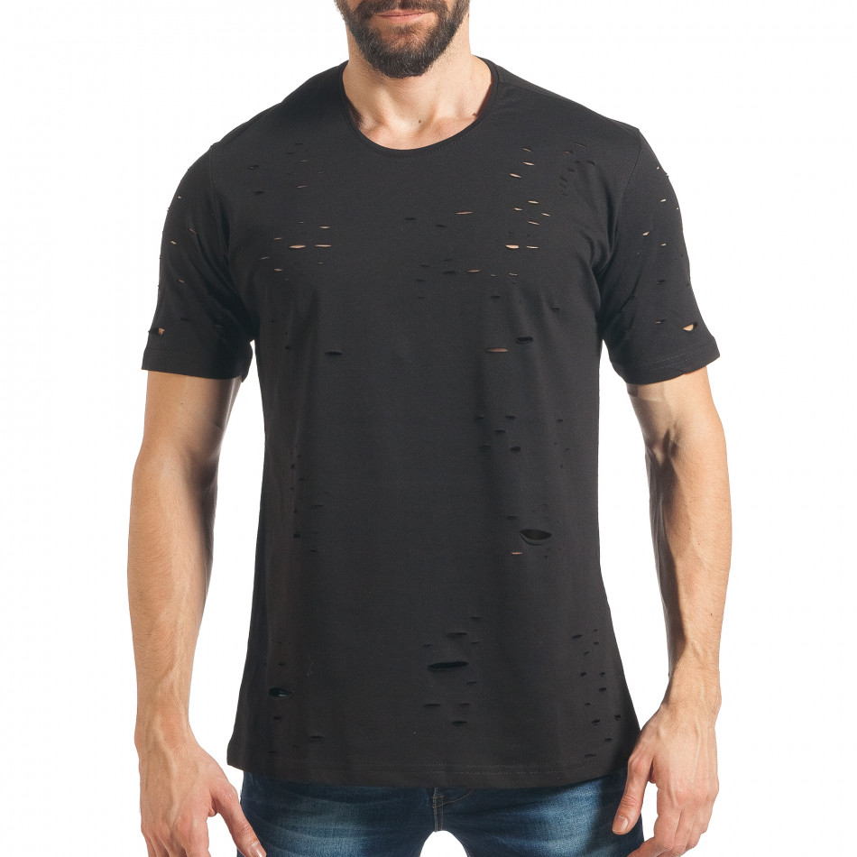 Ανδρική μαύρη κοντομάνικη μπλούζα Black Island tsf020218-28