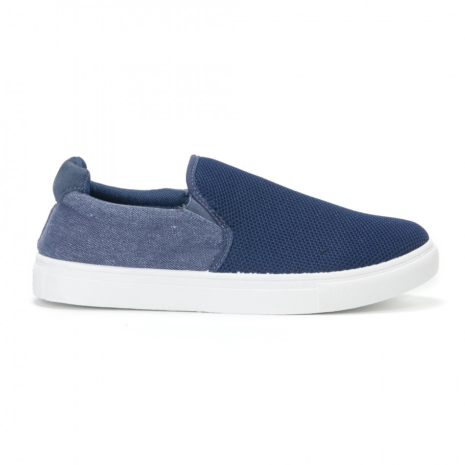 Ανδρικά μπλε sneakers slip-on από τζιν ύφασμα it160318-12