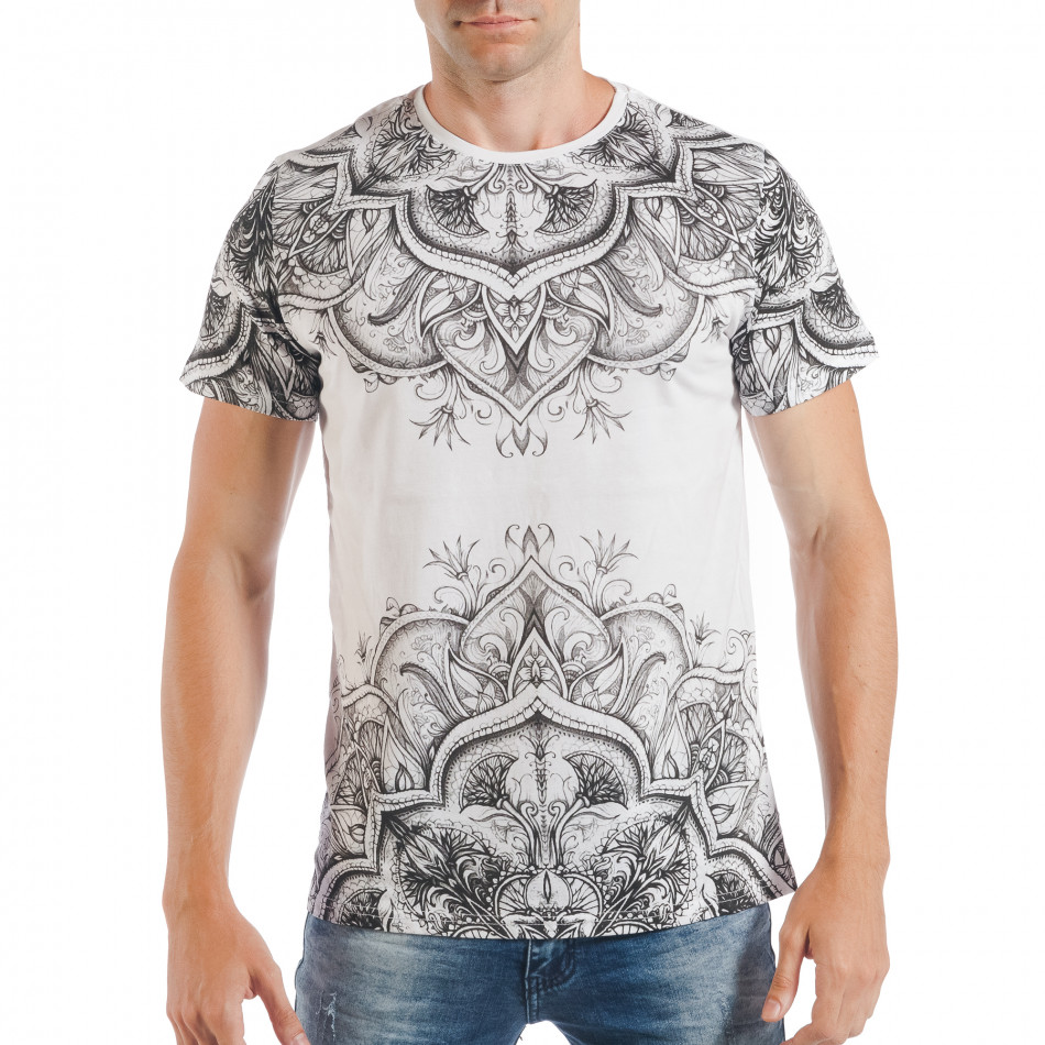 Ανδρική λευκή κοντομάνικη μπλούζα με tattoo πριντ tsf250518-73