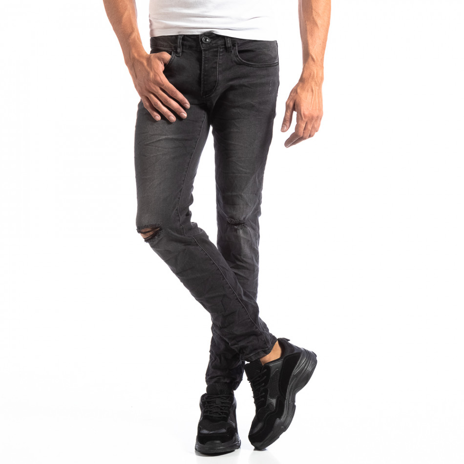 Ανδρικό γκρι τζιν Slim Jeans με ξεθωριασμένο εφέ it250918-14