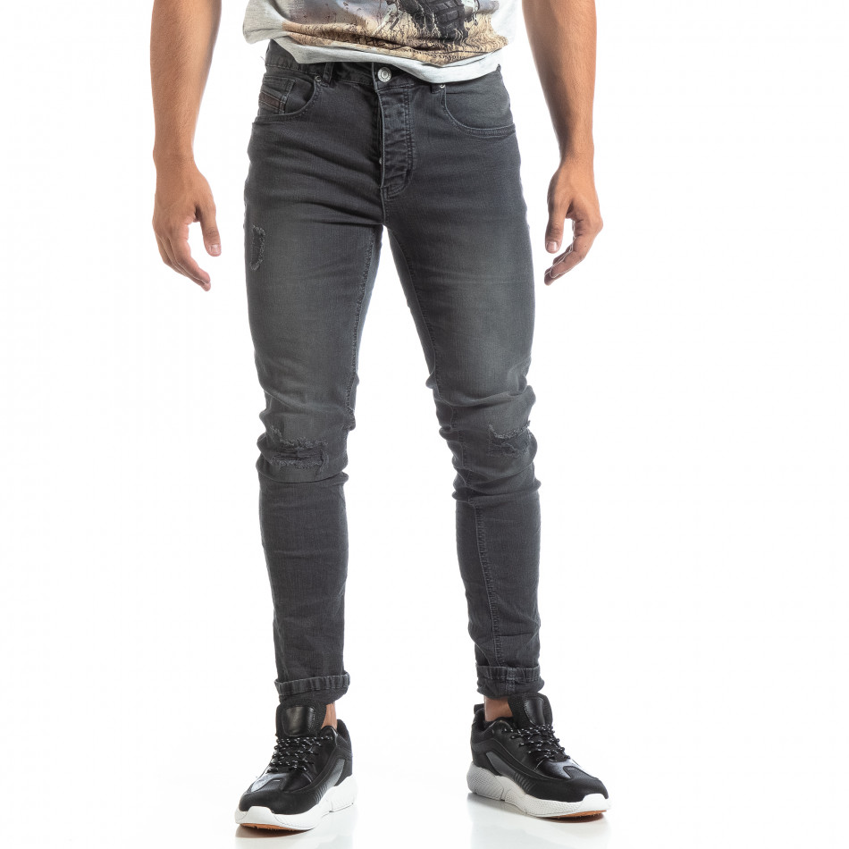 Slim fit ανδρικό γκρί τζιν με σκισίματα it170819-40