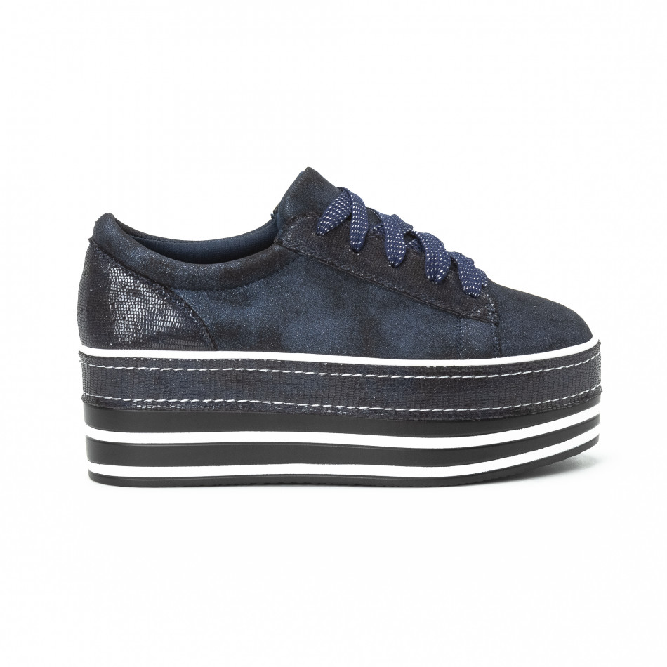 Γυναικεία γαλάζια sneakers με μπλε χρυσόσκονη και πλατφόρμα it150818-28