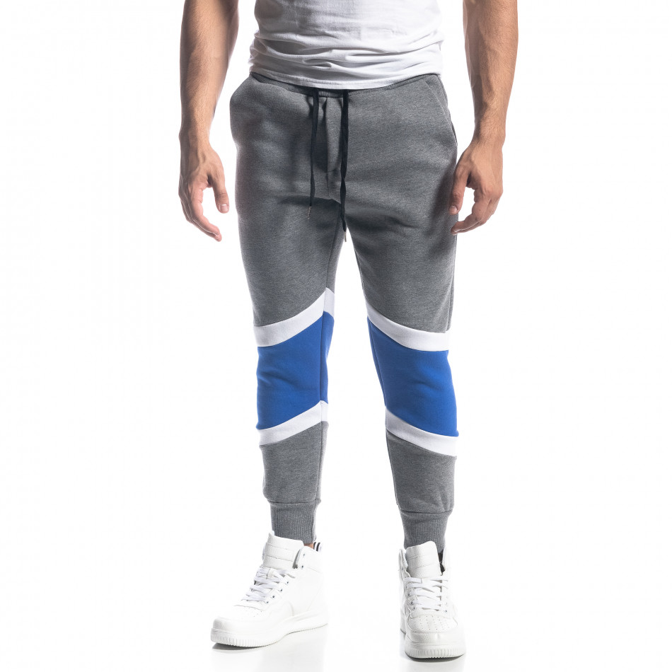 Ανδρική γκρι Jogger με χρωματιστές λεπτομέρειες it071119-8