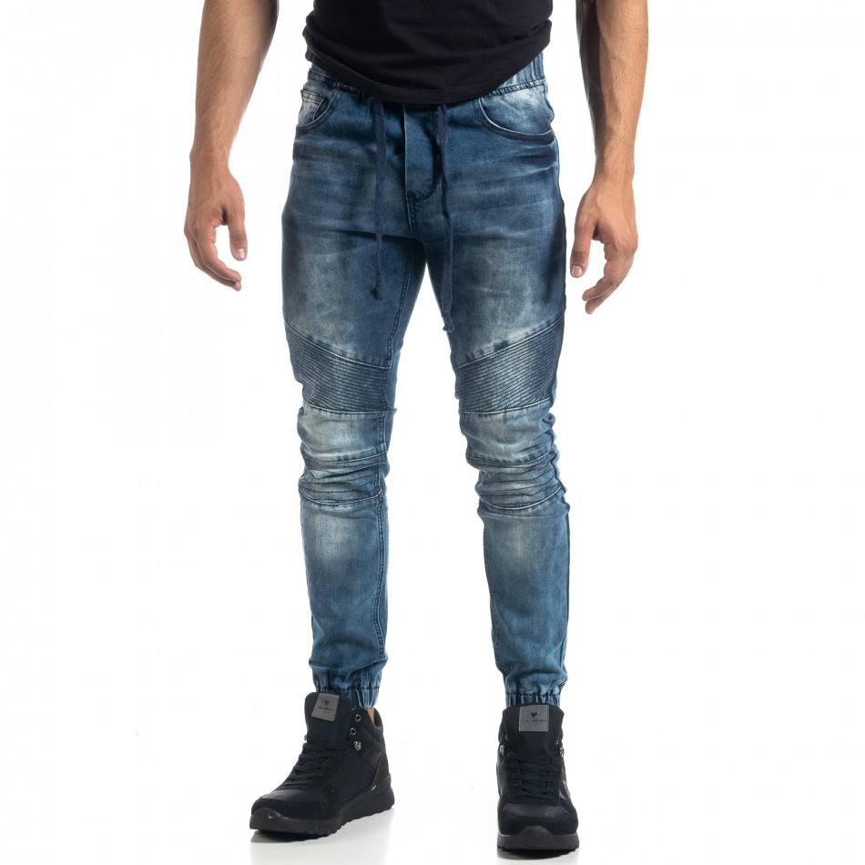 Ανδρικό μπλε τζιν Jogger σε ροκ στυλ it041019-21
