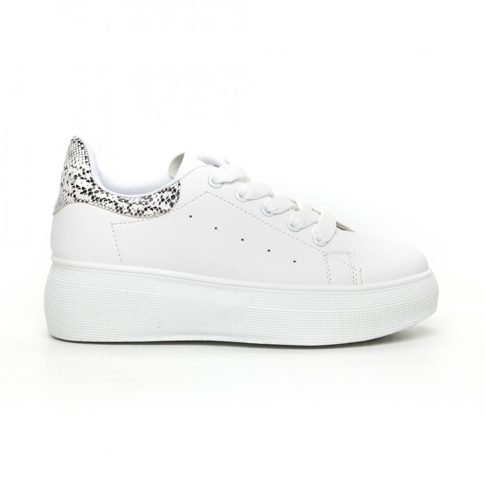 Γυναικεία λευκά sneakers με πλατφορμα και πριντ it130819-59