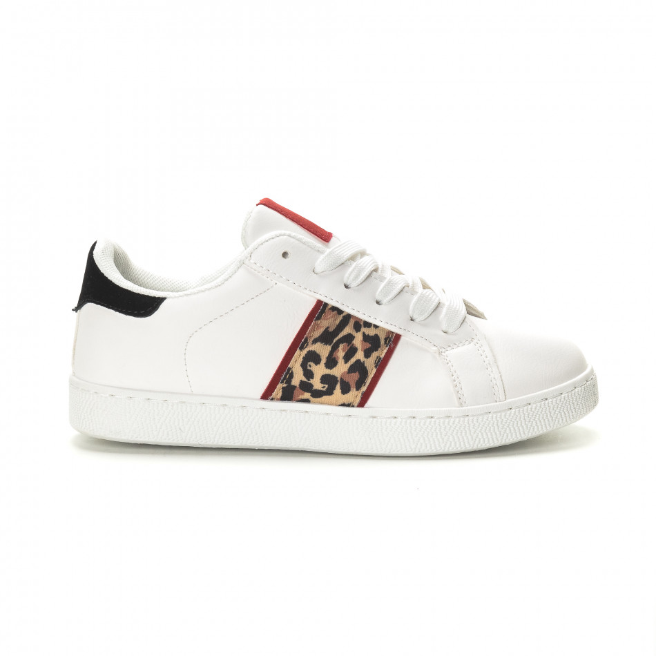 Γυναικεία λευκά sneakers με λεοπάρ λεπτομέρεια it190219-15