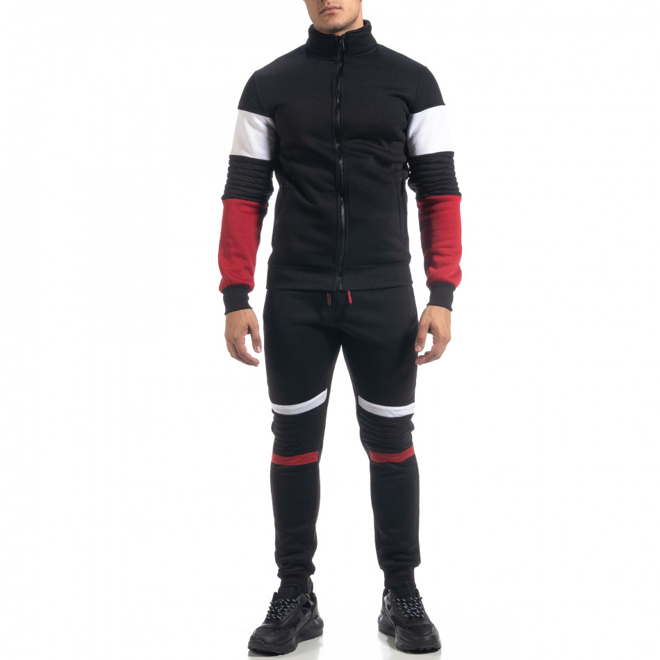 Ανδρικό μαύρο αθλητικό σετ Biker style  it071119-50
