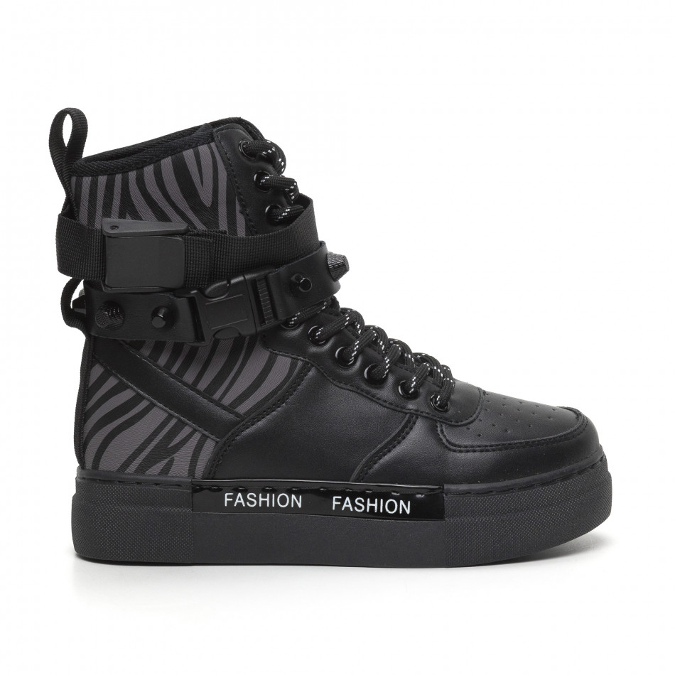 Γυναικεία μαύρα αθλητικά μποτάκια τύπου sneakers it260919-63