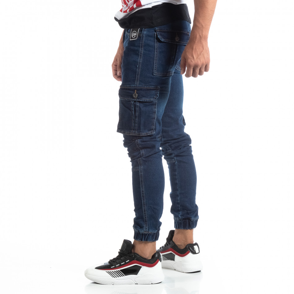 Ανδρικό μπλέ Cargo Jogger τζιν σε ροκ στυλ it170819-57