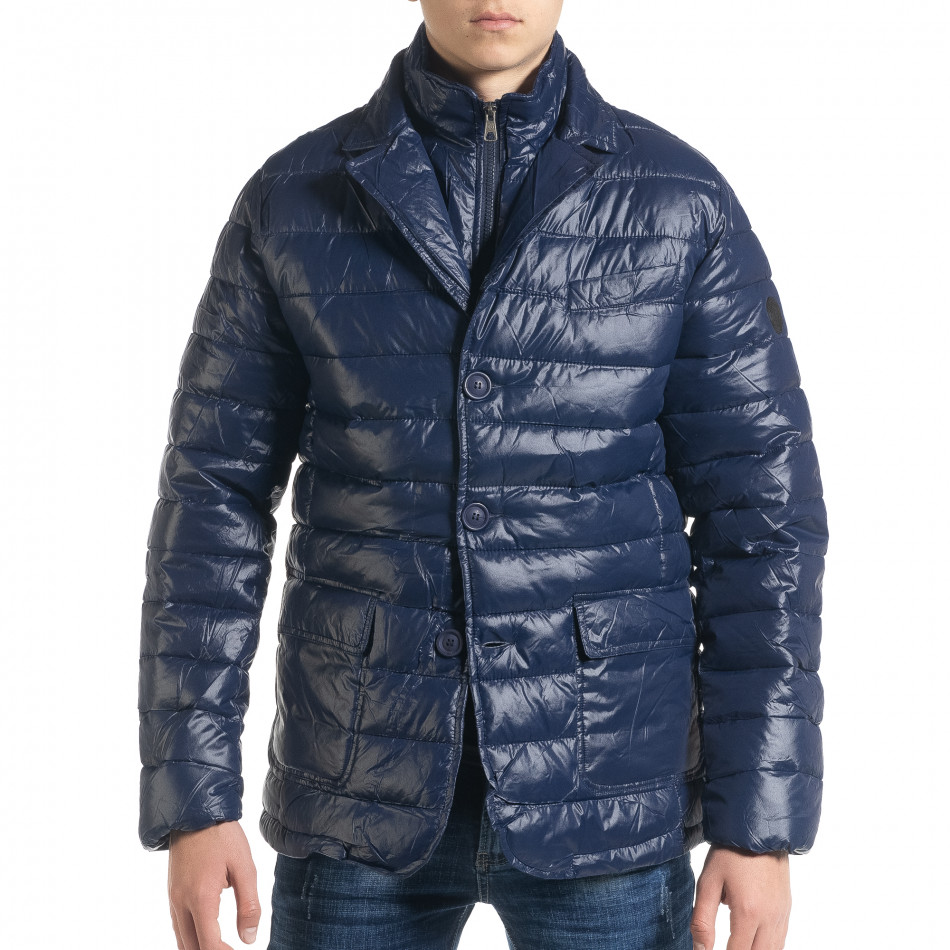 Ανδρικό μπλέ χειμωνιάτικο μπουφάν τύπου blazer it091219-16