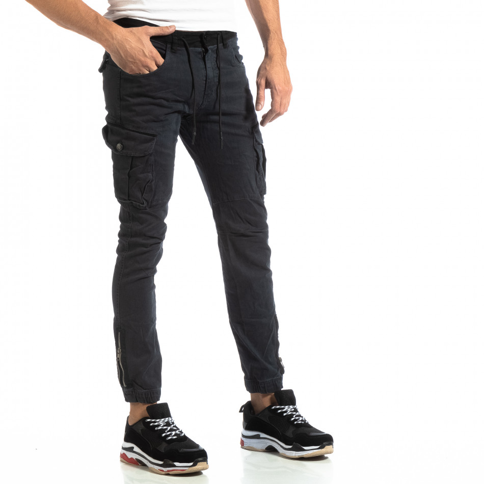 Ανδρικό μπλε παντελόνι cargo με φερμουάρ στις άκρες it261018-33