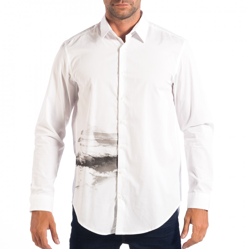 Ανδρικό λευκό πουκάμισο Regular fit με πριντ lp070818-121