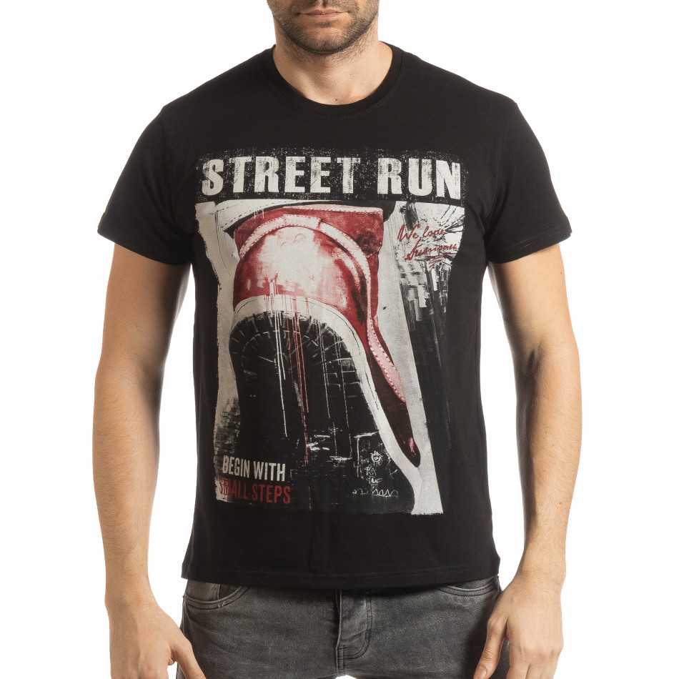 Ανδρική μαύρη κοντομάνικη μπλούζα Street Run tsf190219-83