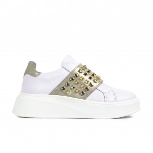 Γυναικεία λευκά sneakers με χρυσή λεπτομέρεια και λάστιχα AB2301-4