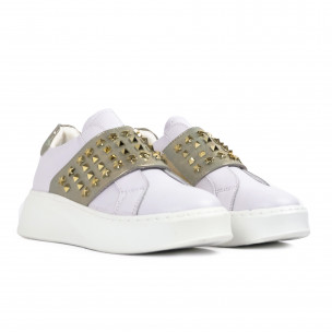 Γυναικεία λευκά sneakers με χρυσή λεπτομέρεια και λάστιχα AB2301-4 FM 2