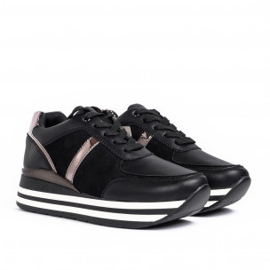 Γυναικεία μαύρα sneakers με συνδυασμό υλικών Martin Pescatore G0113-3 2