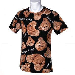 Ανδρική μαύρη κοντομάνικη μπλούζα Teddy Bear  2