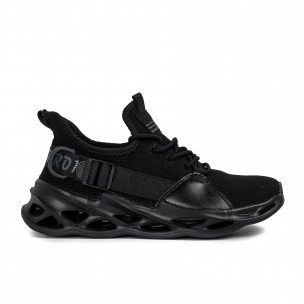 Ανδρικά μαύρα αθλητικά παπούτσια Chevron All black Kiss GoGo 222-6 