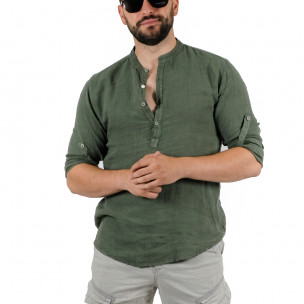 Ανδρικό πράσινο λινό πουκάμισο Just West 2022-CA13