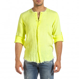 Ανδρικό κίτρινο λινό πουκάμισο Duca Fashion