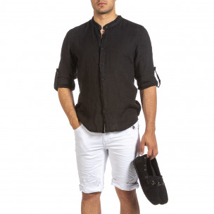 Ανδρικό μαύρο λινό πουκάμισο Duca Fashion DU140206