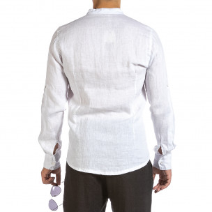 Ανδρικό λευκό λινό πουκάμισο Duca Fashion DU140206 2