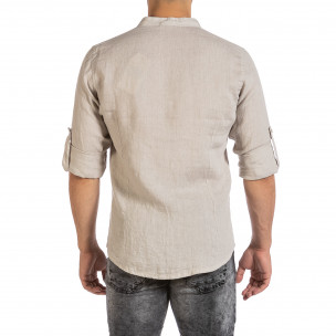 Ανδρικό μπεζ λινό πουκάμισο Duca Fashion DU140206 2
