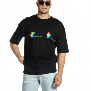 Ανδρική μαύρη κοντομάνικη μπλούζα Oversize 