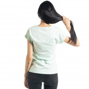 Γυναικεία πράσινη κοντομάνικη μπλούζα με πριντ 2