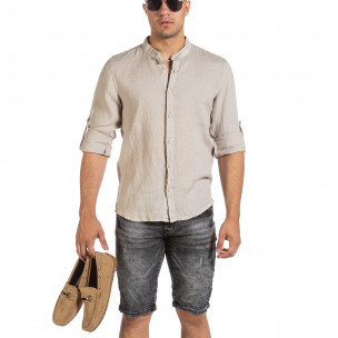 Ανδρικό μπεζ λινό πουκάμισο Duca Fashion DU140206