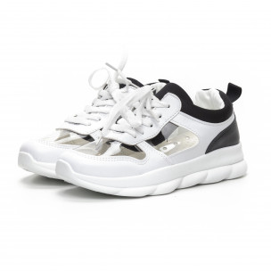 Γυναικεία αθλητικά παπούτσια με διαφάνιες σε λευκό και μαύρο 1065 2