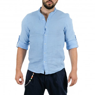 Ανδρικό λινό γαλάζιο πουκάμισο Just West LINO2023-CA02