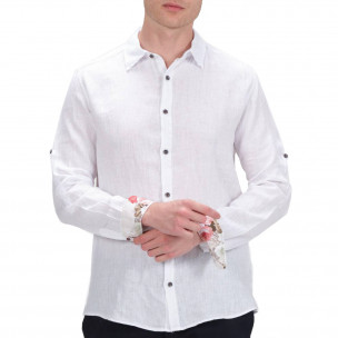 Ανδρικό λευκό λινό πουκάμισο RNT23