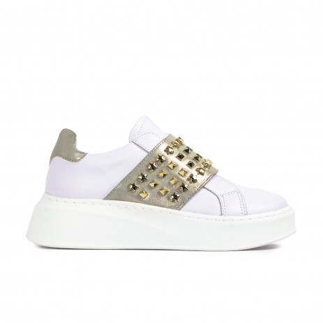 Γυναικεία λευκά sneakers με χρυσή λεπτομέρεια και λάστιχα AB2301-4