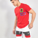 Ανδρική κόκκινη κοντομάνικη μπλούζα με διακοσμητικά απλικέ it150419-70 2