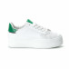 Γυναικεία λευκά sneakers με πλατφόρμα και πράσινη λεπτομέρεια it250119-51 2