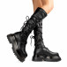 Γυναικείες μαύρες μπότες δίσολες κάλτσα με διακοσμητικά κορδόνια Miranda K56 it161121-5 3