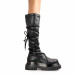 Γυναικείες μαύρες μπότες δίσολες κάλτσα με διακοσμητικά κορδόνια Miranda K56 it161121-5 2