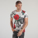 Ανδρική λευκή κοντομάνικη μπλούζα με πριντ κόκκινα τριαντάφυλλα tsf250518-23 2