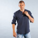 Ανδρικό μπλε πουκάμισο χωρίς γιακά από καλοκαιρινό ύφασμα it050618-10 2