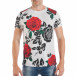 Ανδρική λευκή κοντομάνικη μπλούζα με πριντ κόκκινα τριαντάφυλλα tsf250518-23 3