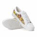 Γυναικεία λευκά sneakers από οικολογικό δέρμα με πέρλες και κίτρινα μοτίβα it240118-54 5