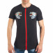 Ανδρική μαύρη κοντομάνικη μπλούζα με κεντημένα σχέδια it260318-185 2