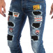 Ανδρικό μπλε τζιν Slim Jeans με διακοσμητικά μπαλώματα it260918-1 3