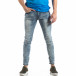 Ανδρικό γαλάζιο τζιν Washed Slim Jeans με τσαλακωμένο εφέ it210319-13 2