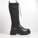 Slip-on γυναικείες μαύρες μπότες με διακοσμητικά κορδόνια it131119-2 2